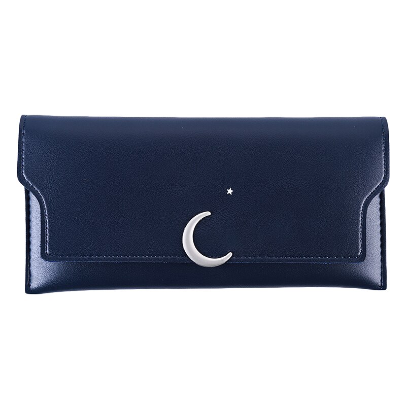 Thin Female Long Wallet Star Month Rivet Zipper Soft Wallet Purse Card Package: blue