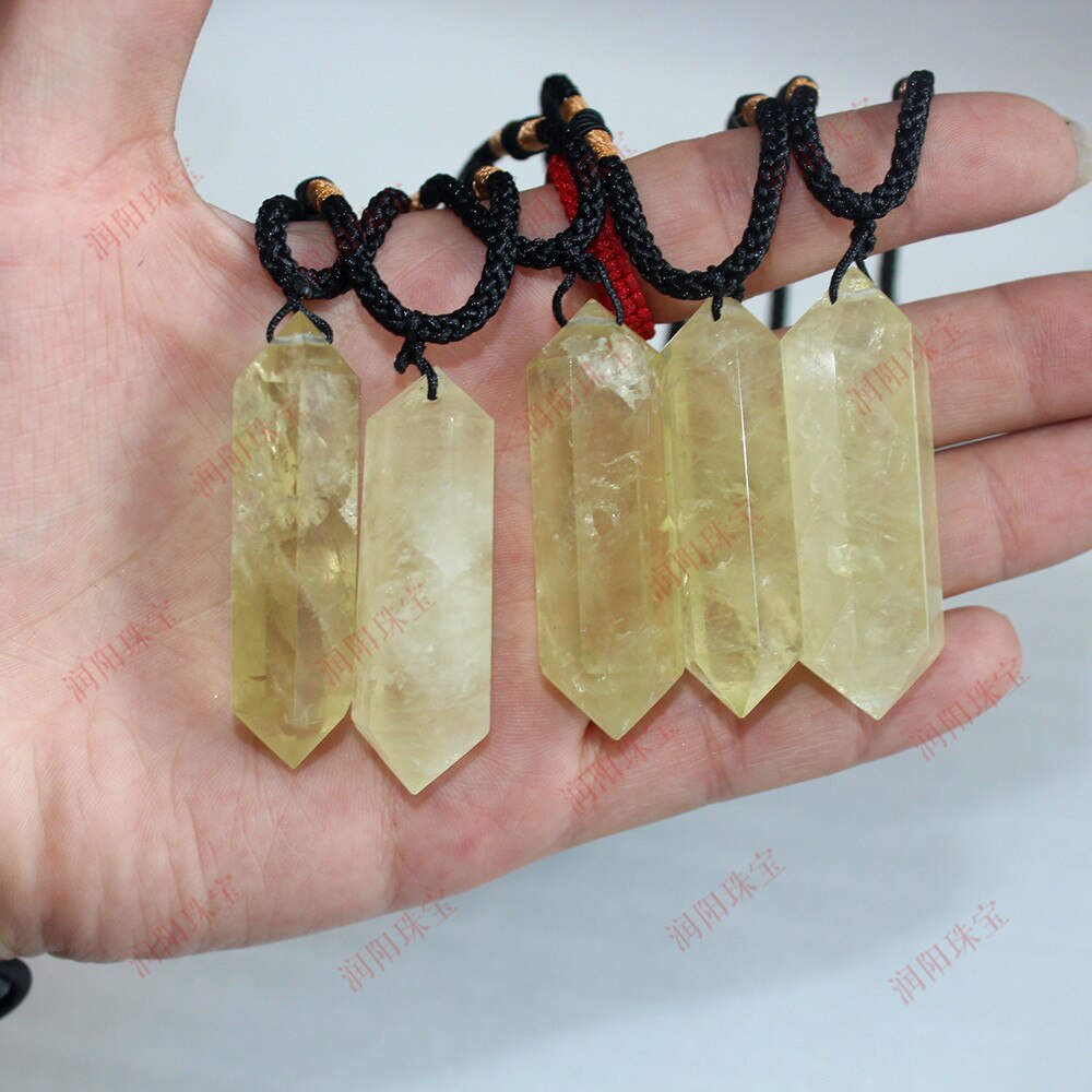 Topacio Natural prisma hexagonal doble cristal puntiagudo columna dije, poliedro collar de joyas de piedra de