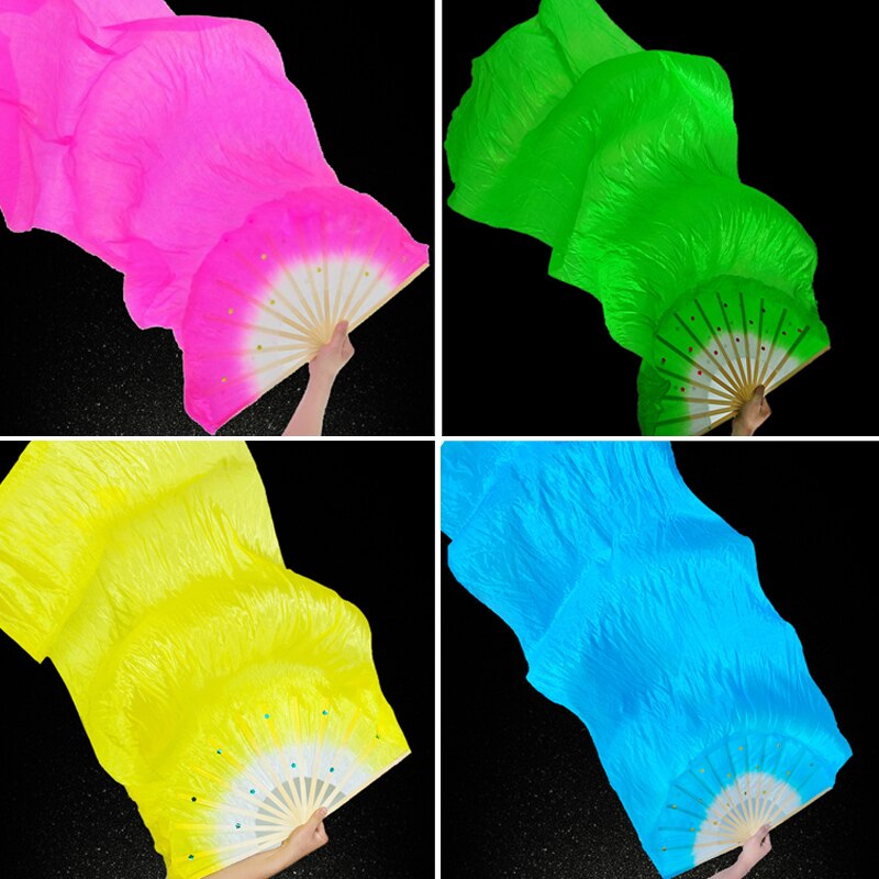 Regenbogen die Seide Fans tanzen Fan Bauchtanz Schleier Fans Handheld Bambus Fan Leistung Tanzen Faltbare Lange Fans Hause Dekoration