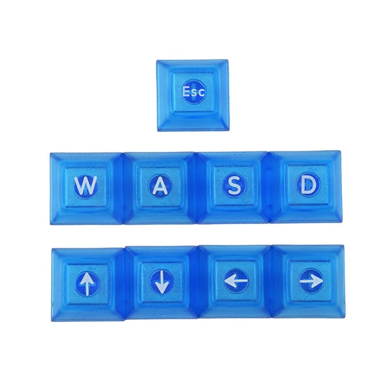 Capuchons de touches WASD Direction ESC 9 pièces, rétro-éclairage Transparent pour clavier mécanique: Blue