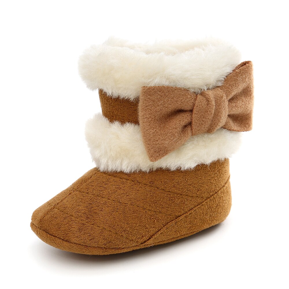 Goopom-chaussures d'hiver pour bébés filles | Sans lacet, couleurs mélangées, semelle souple avec nœud papillon, antidérapantes, chaussures pour premiers marcheurs, bébés enfants: Marron / 12