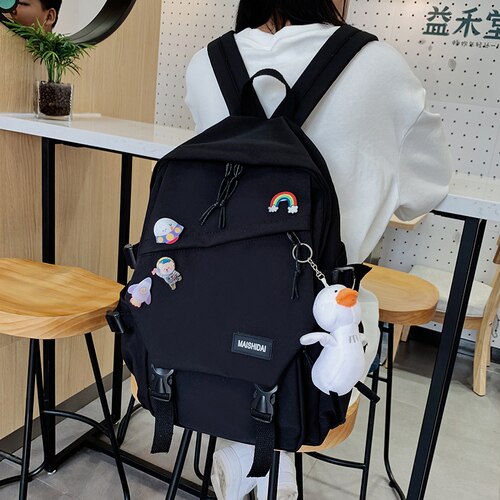 Grande Capacità Carino Zaino Donna 2020 Ins Schoolbag per Ragazzi Femminile Coreano Harajuku Studenti Delle Scuole Superiori Zaino Delle Signore Blu: black with toy