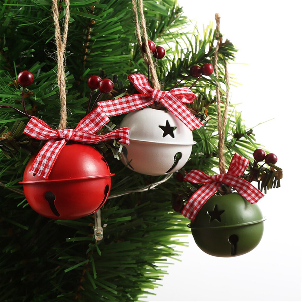 6 Stuks Kerst Decoratieve Craft Ornament Hanger Grote Jingle Bell Met Hennep Touw Holly Berry Woondecoratie Accessoires