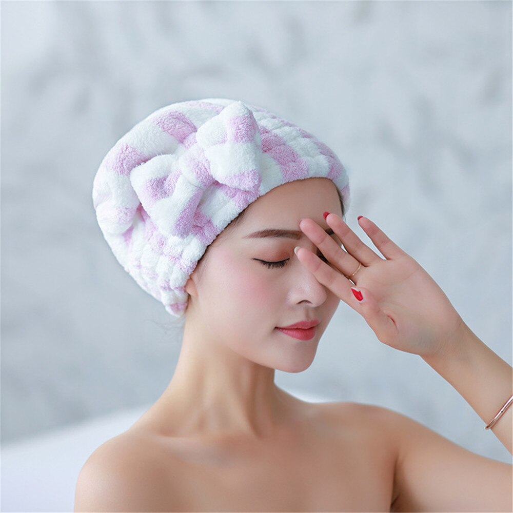 Gorro de microfibra de secado rápido, para el pelo turbante, toalla envolvente con lazo para Spa, gorro de ducha grueso, accesorios para el baño