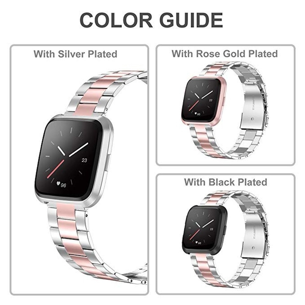 Bracelet de montre en acier inoxydable pour Fitbit Versa/VERSA Bracelet sans vis à 2 bandes bracelets en métal de remplacement pour Fitbit Versa Lite