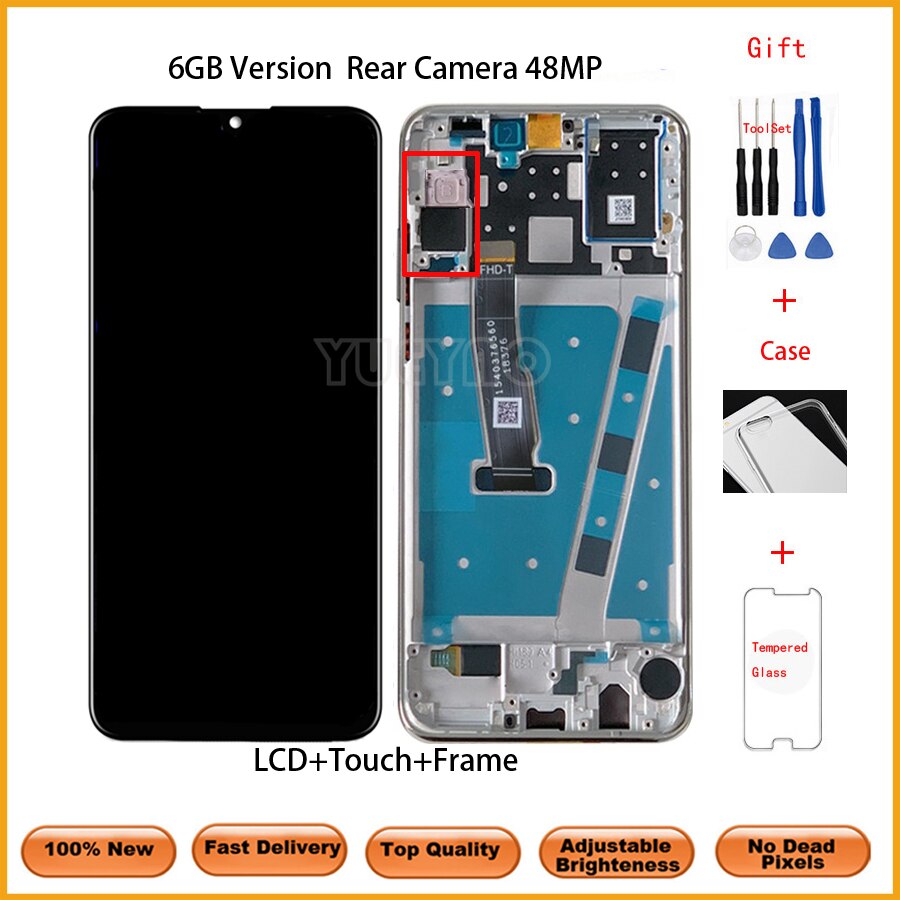 Oryginalny wyświetlacz LCD z ramką robić HUAWEI P30 Lite wyświetlacz LCD ekran Digitizer zgromadzenie dla HUAWEI P30 Lite ekran Nova 4e zniszczyć-LX1 LX2: 6GB WithFrame srebro