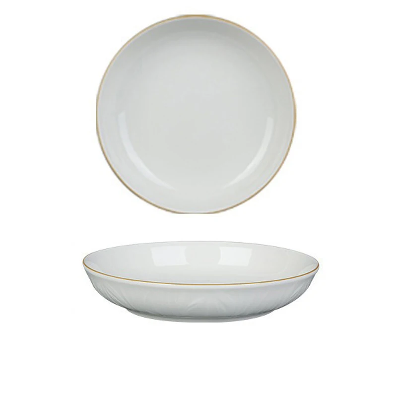Pure White Ceramic Tableware Relief Golden Edge Fruit Vegetable Plate Easy-to-clean Rice Bowl Kitchen Tableware: Blue