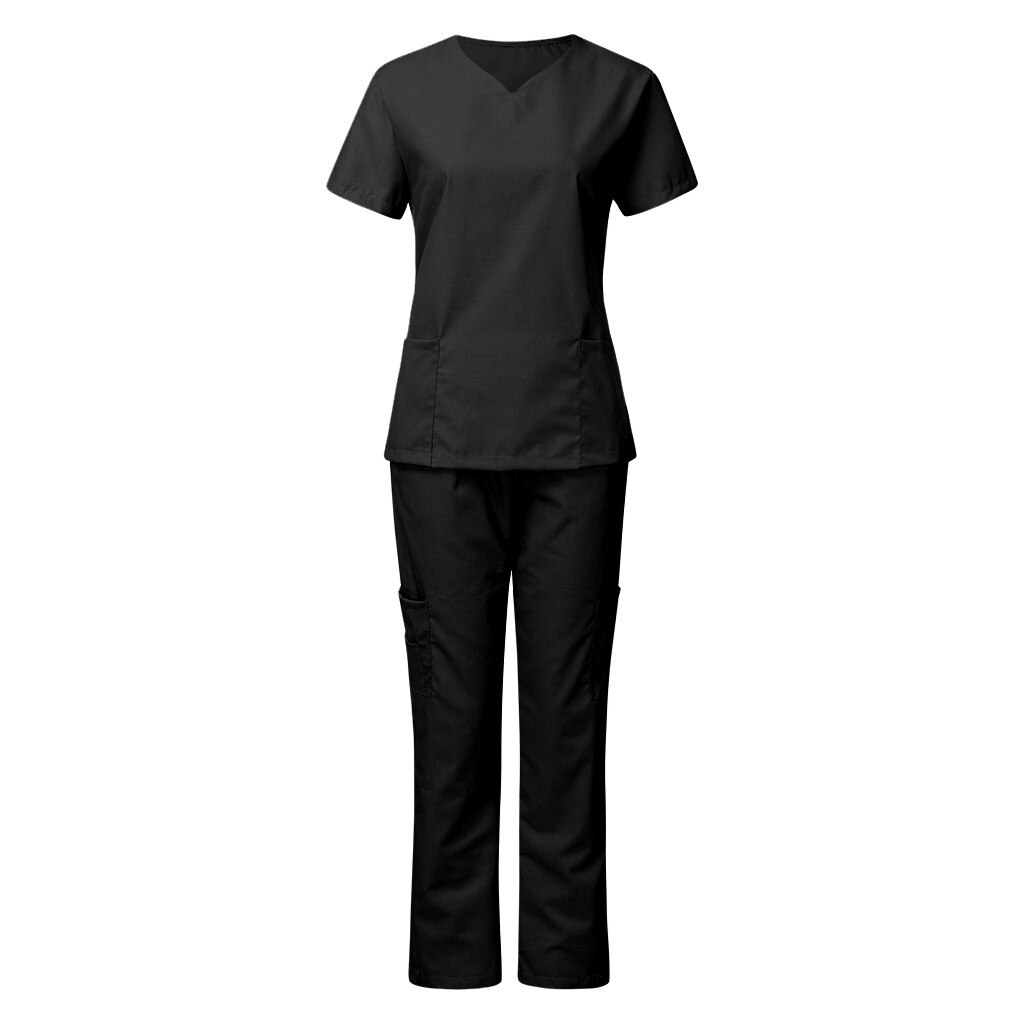 1 sett unisex kortermede v-hals topper+bukser amme arbeidsuniform sett kjole supermyk behagelig pleieklær l *5