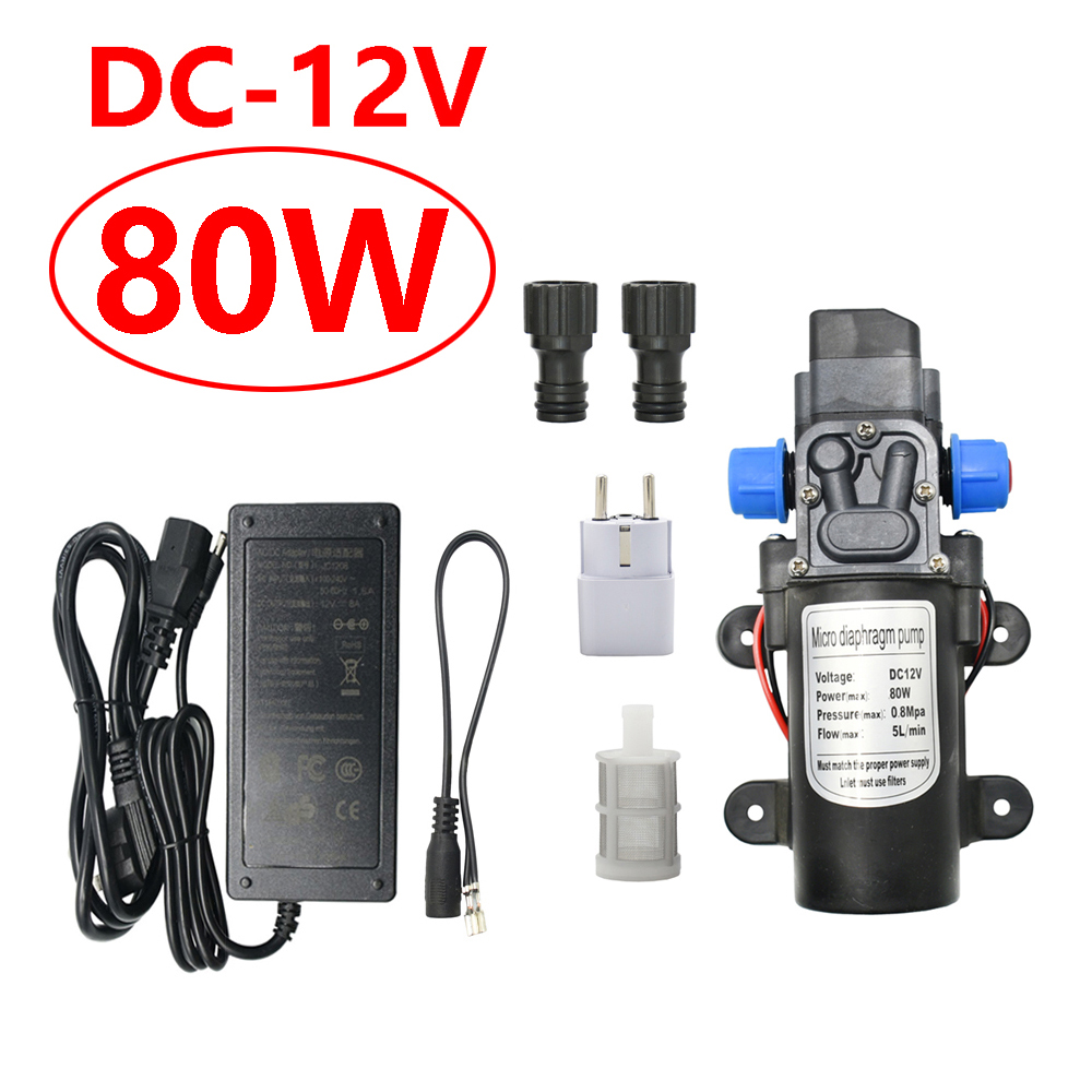 Pompe à eau à membrane haute pression, 60W 80W 100W, DC 12V 24V, pompe auto-amorçante, interrupteur automatique, outils de système d'irrigation: Bleu