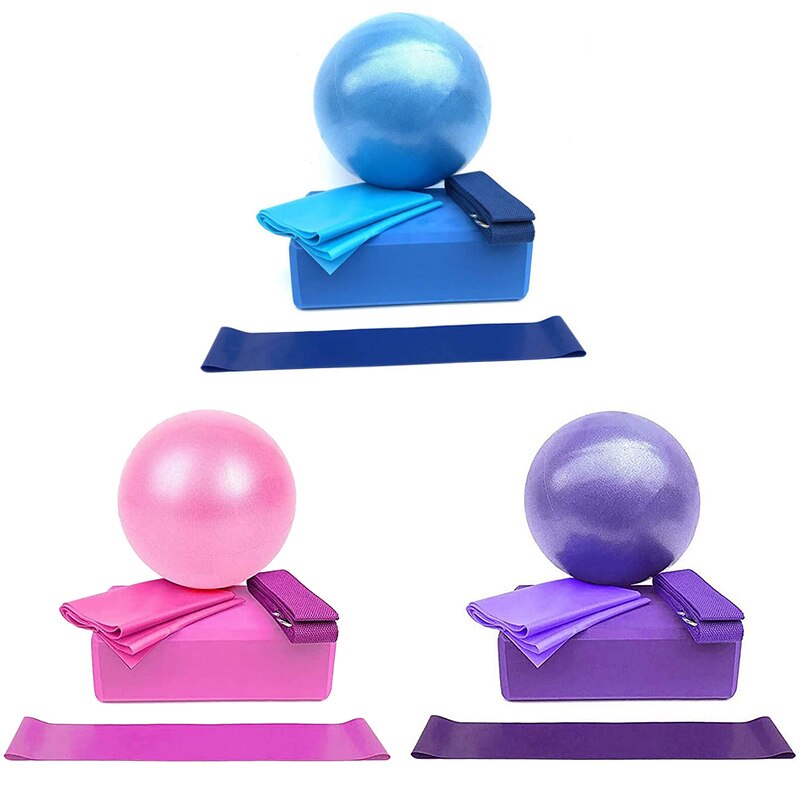 5 -teiliges set yoga-übungsgeräte für zuhause, yogaball, yogablock, stretch-latex-spannband, fitnessstudio-training, bodybuilding