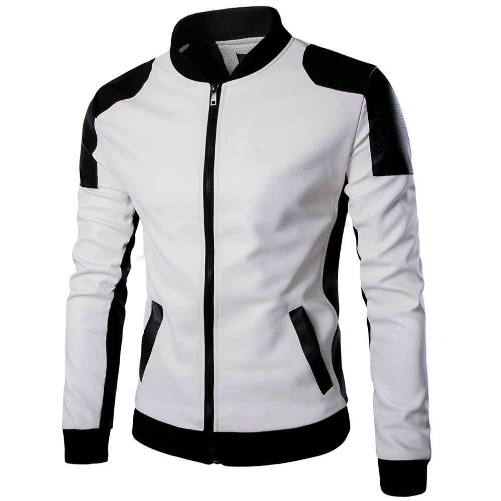 Män vita skinnjackor och rockar pu matchar färg överrock m -5xl ayg 94