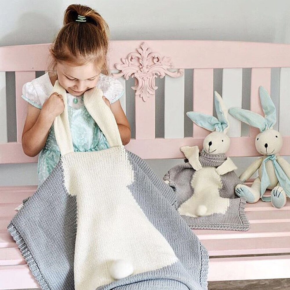 Kaninører tæpper strikket nyfødt swaddle klapvogn sengetøj wrap tegneserie infantil drenge piger modtager tæppe børn dyner