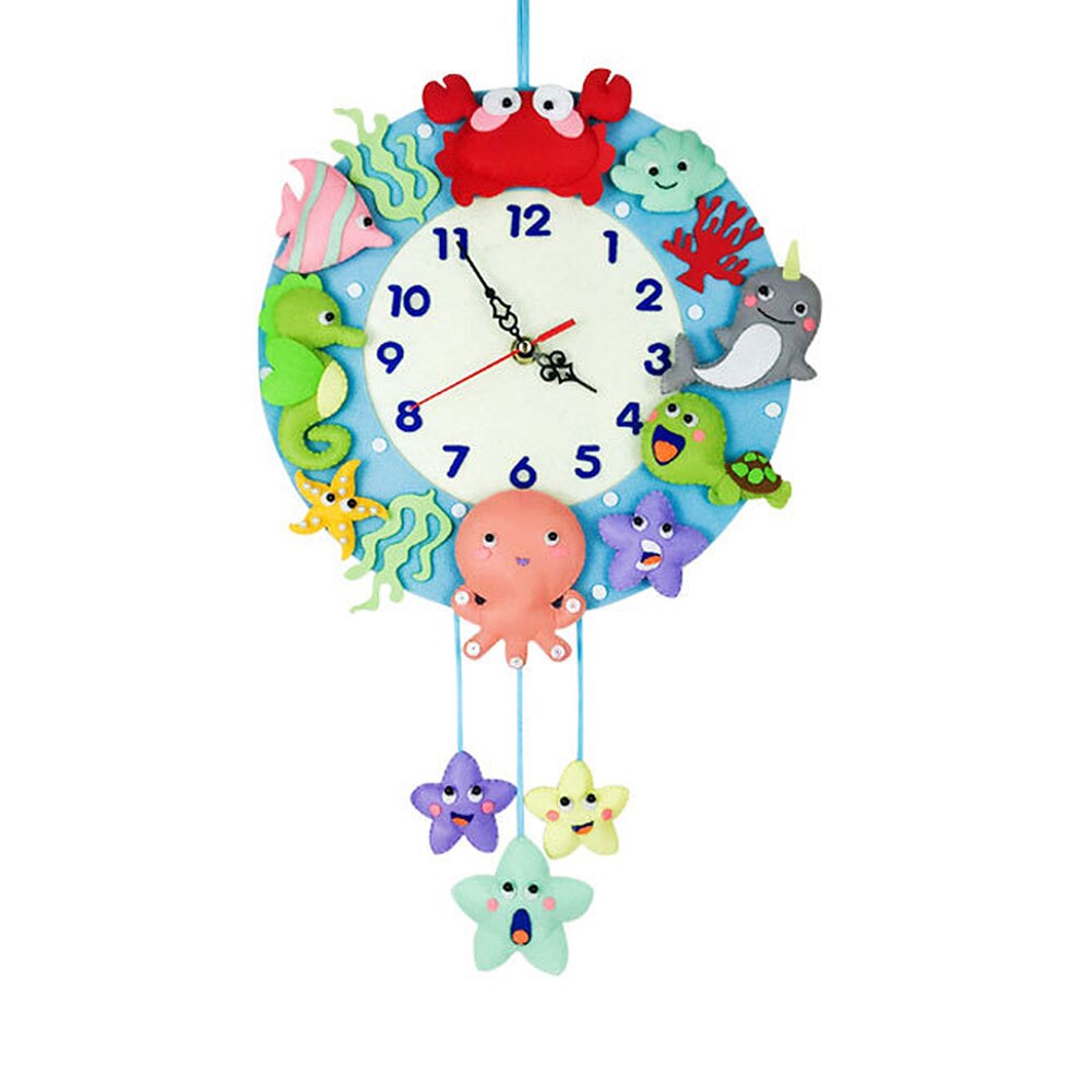 Cute DIY Wall Clock Set Craft Toys Free Cutting Felt Material Cloth Animal Style Handmade Cloth Clock Home Hanging Decoration: 3