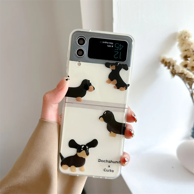 Cartoon Leuke Corgi Teckel Telefoon Case voor Samsung Galaxy Z Flip 5 4 3 Hard Cover voor Z Flip 3 Z flip 4 Solid Shell Beugel: Aluminium / Black