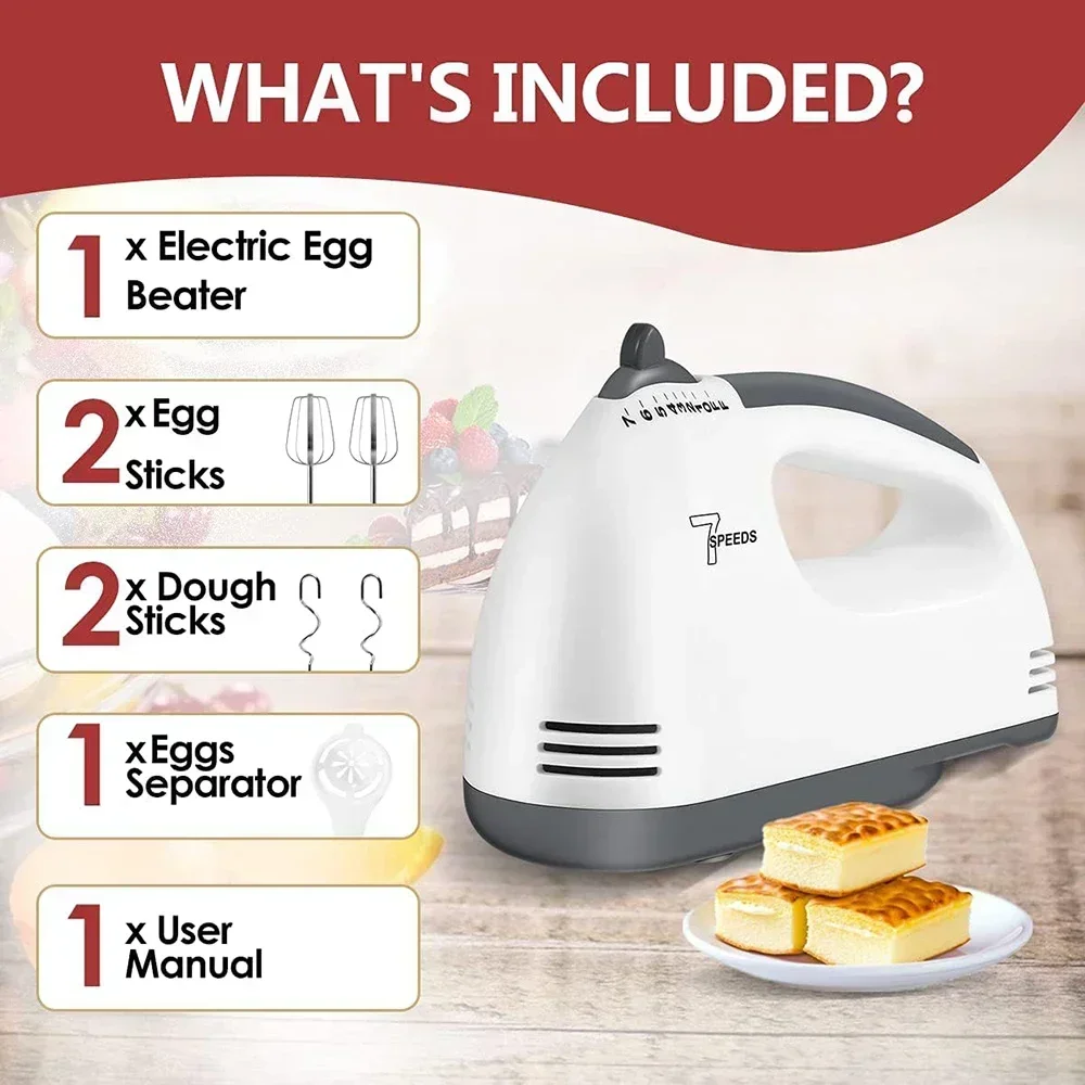 Handhållen elektrisk äggvisp , 7- hastighets matblandare för kökskaka bröddeg bakning äggvitemixer, automatisk degblandare