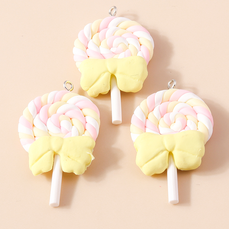 10 Uds. De colgantes de resina de dibujos animados Kawaii para niñas, colgantes de piruleta de Color caramelo para pendientes, pulsera, suministro de joyería DIY