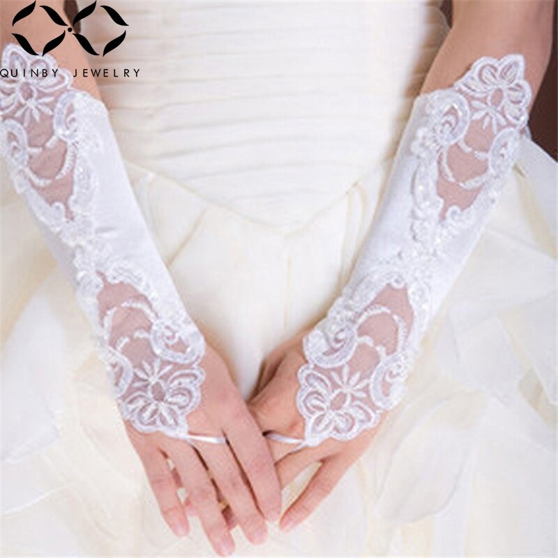 Quinby Wedding Gloves Women Fingerless Bridal Gloves Long Sequin Lace gant mariage femme Party gloves Wedding Accessories Q5