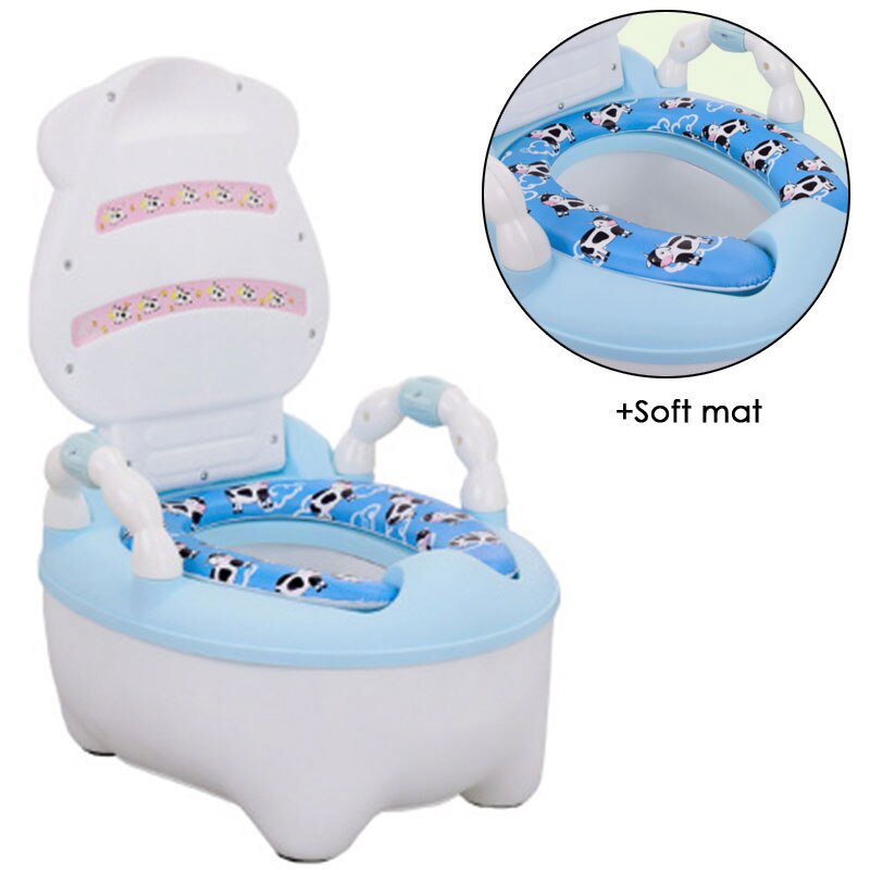 Dyr ko baby spædbarn pottesæde børn sengepande bærbart toilet urinal børn potter ryglæn pottetræning potte toilet: Blå blød måtte
