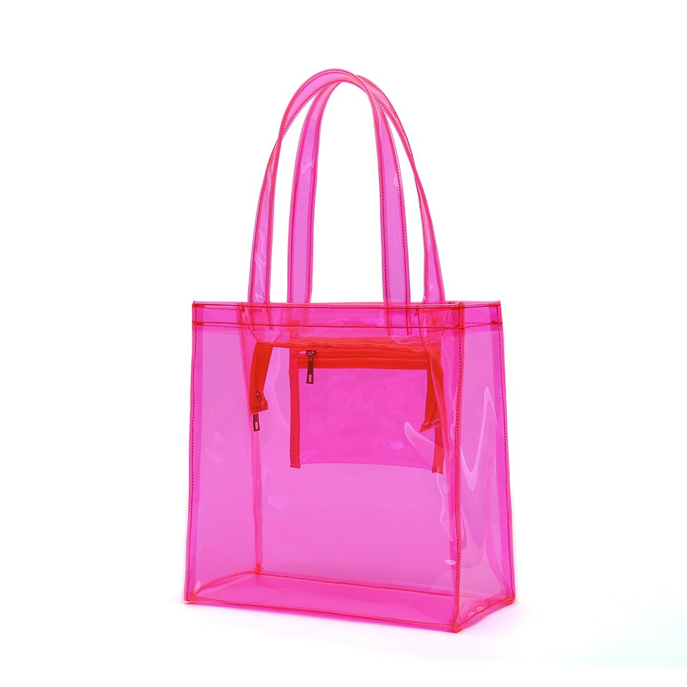 Clear Color PVC Beach bag with zipper closing Transparent Tote bag Available for custom Promotional bags: Pink