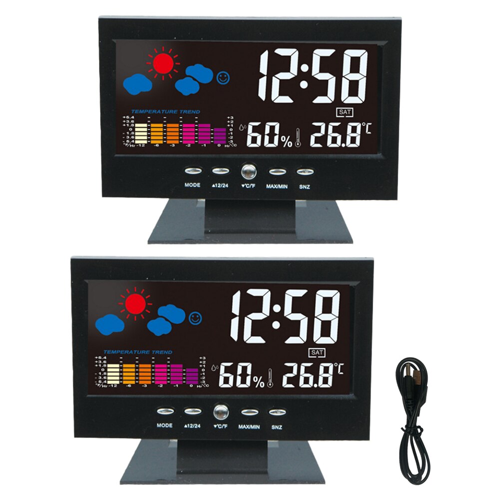 Voice Control Thermometer Hygrometer Calendar Weather Station Desk Alarm Clock Indoor Digital Temperature Humidity Gadget