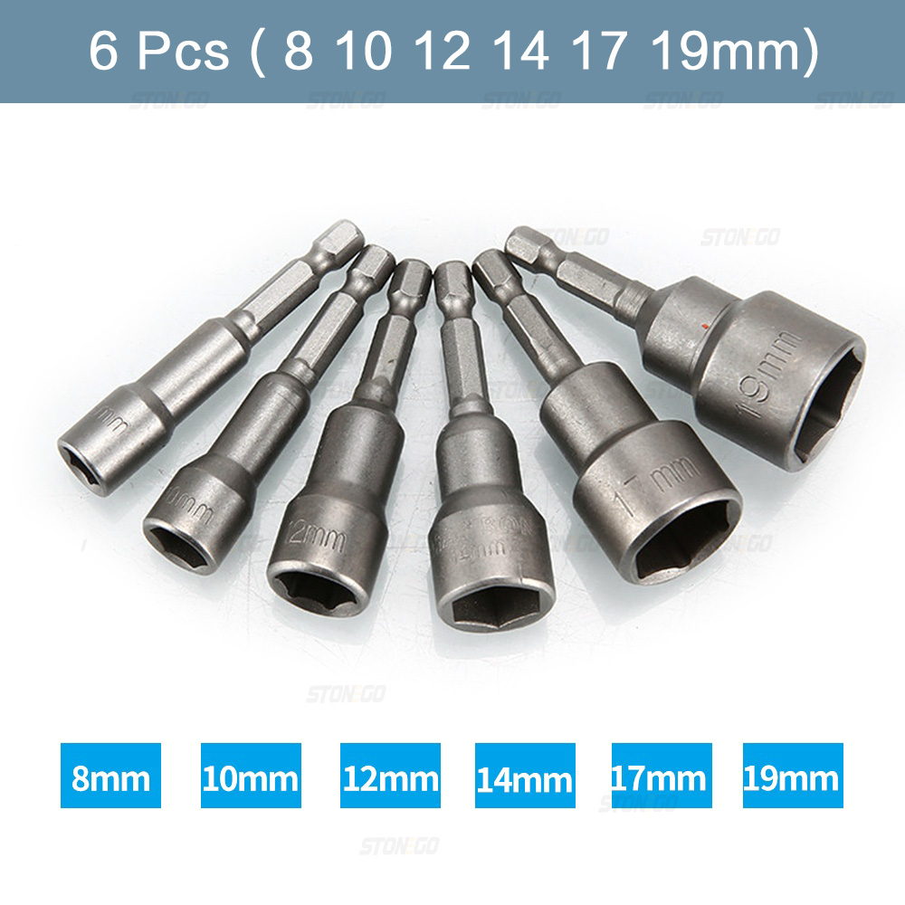 STONEGO 9PCS/14PCS Hexagonal Socket Nozzle Nut Screwdriver Set Metric Socket Wrench Power Nuts Driver Drill Bit Kit 1/4'' Driver: Sky Blue