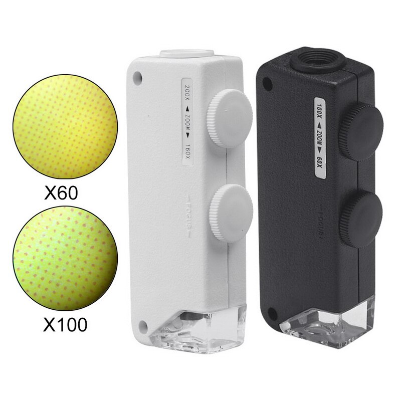 1Pcs Handheld 160X-200X Vergroting Zoom Len Geleid Verlichte Lamp Pocket Microscoop Vergrootglas Loupe