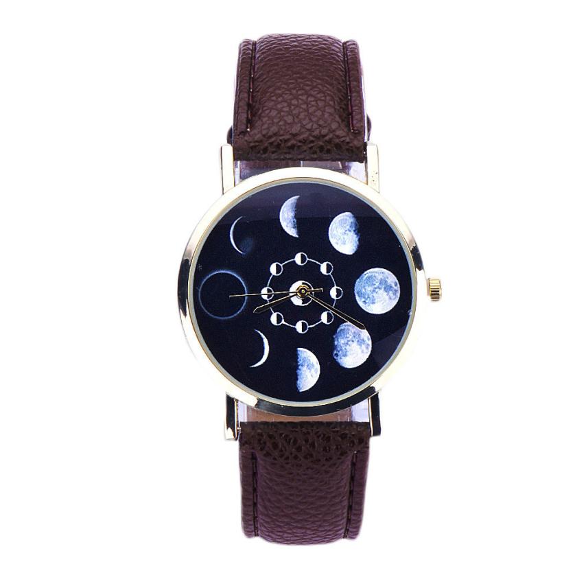 Prachtige zonnemaanfase maansverduistering horloges dames stijlvol quartz horloge pu leren armband horloges dames klokuren