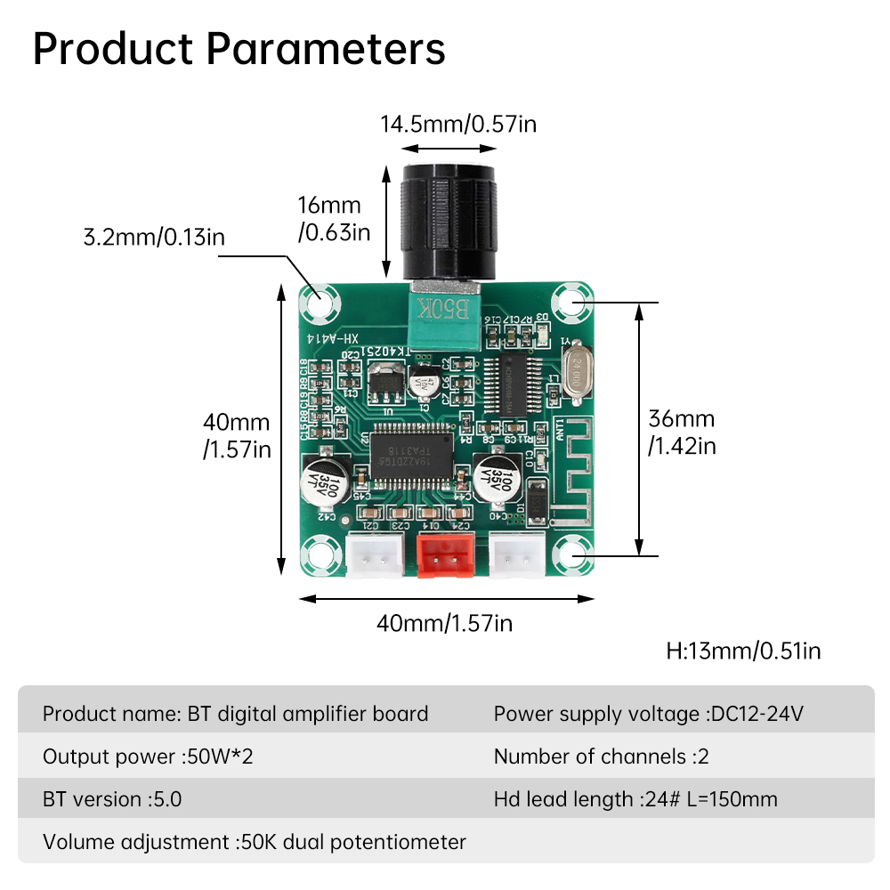 DC12~24V TPA3118D2 Digital Amplifier Board Bluetooth Audio Amplifier Module 2.0 Dual Channel 50W*2 HiFi Stereo Amplifier