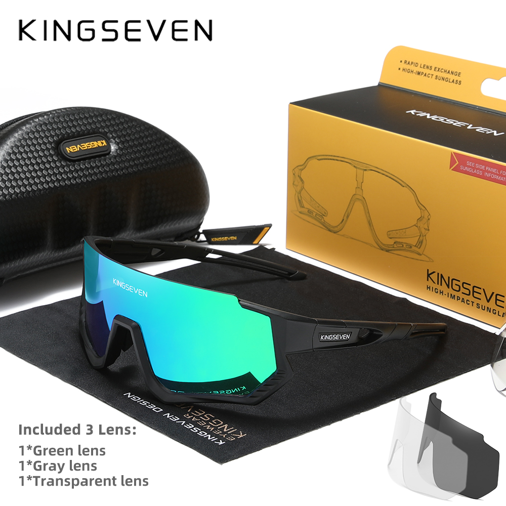 Kingseven cykelsolglasögon polariserade glasögon  uv400 solglasögon för körning och fiske för män och kvinnor, mtb, racercykelglasögon 3 linser
