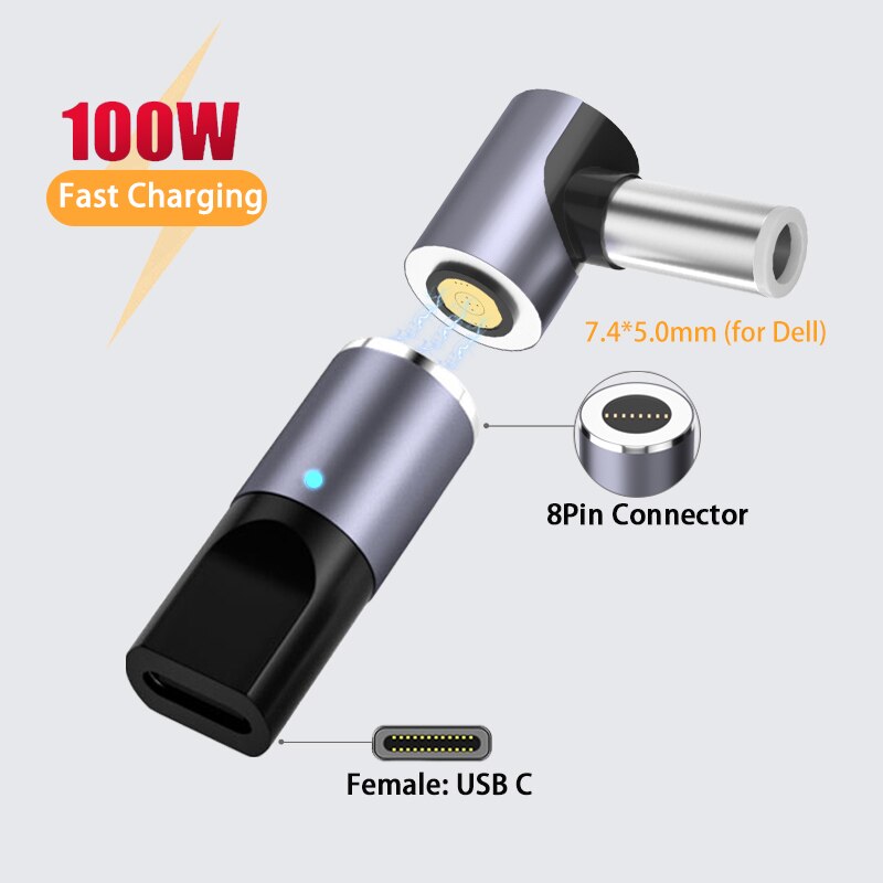 100W Magnetische Stecker Stecker USB C zu Typ C Kabel Adapter Schnelle Ladung USB Typ C Magnet Konverter für asus Hp Lenovo Laptop: 7.4-5.0mm (Pro Dell)