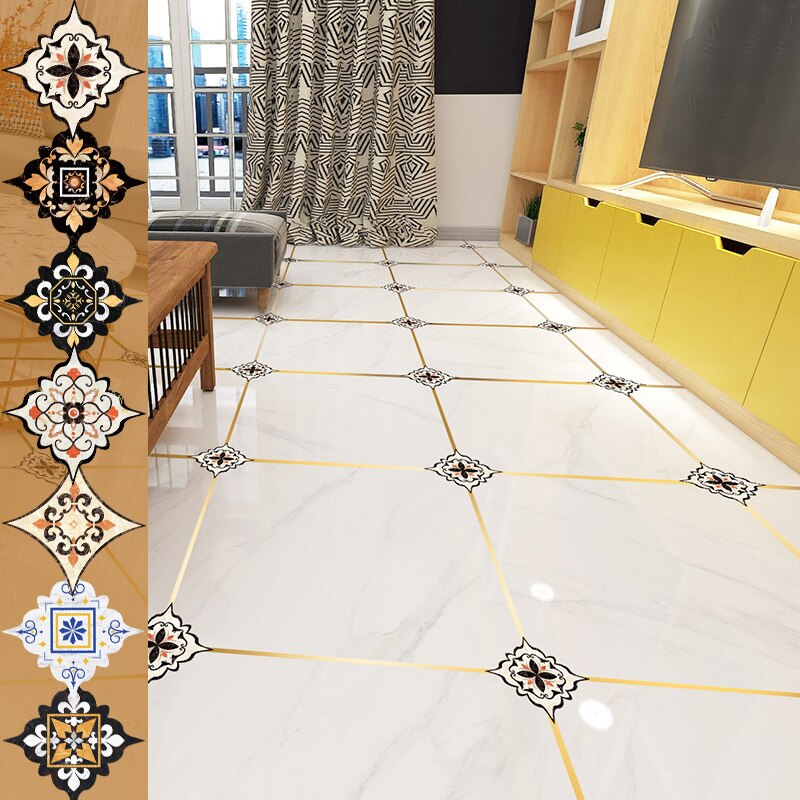 36 Pcs Self Adhesive Floor Tile Stickers Waterproof Floor Diagonal Sticker Europe Royal Style Living Room Decor Wall Floor Stick