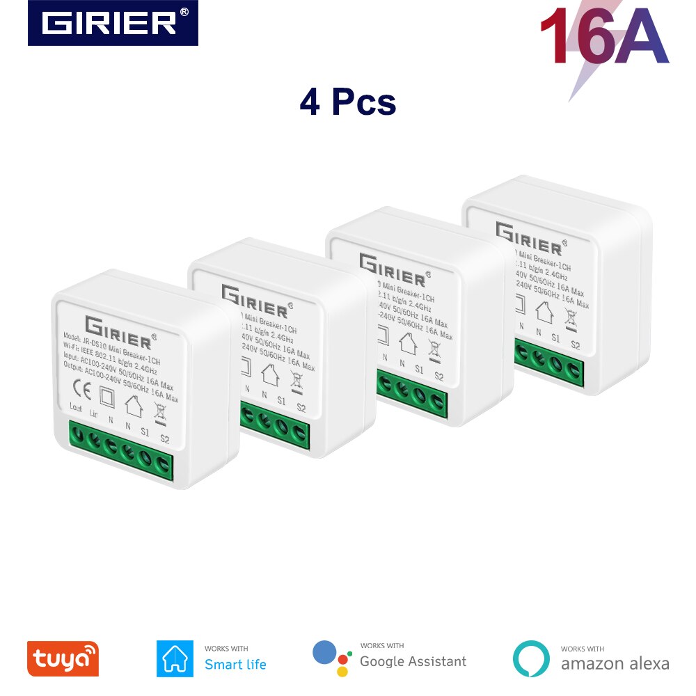 4 Pcs 16A Wifi Smart Mini Light Switch, Smart Home Automation Universal Module, Compatible with Alexa Google Home Smart Life App: Default Title