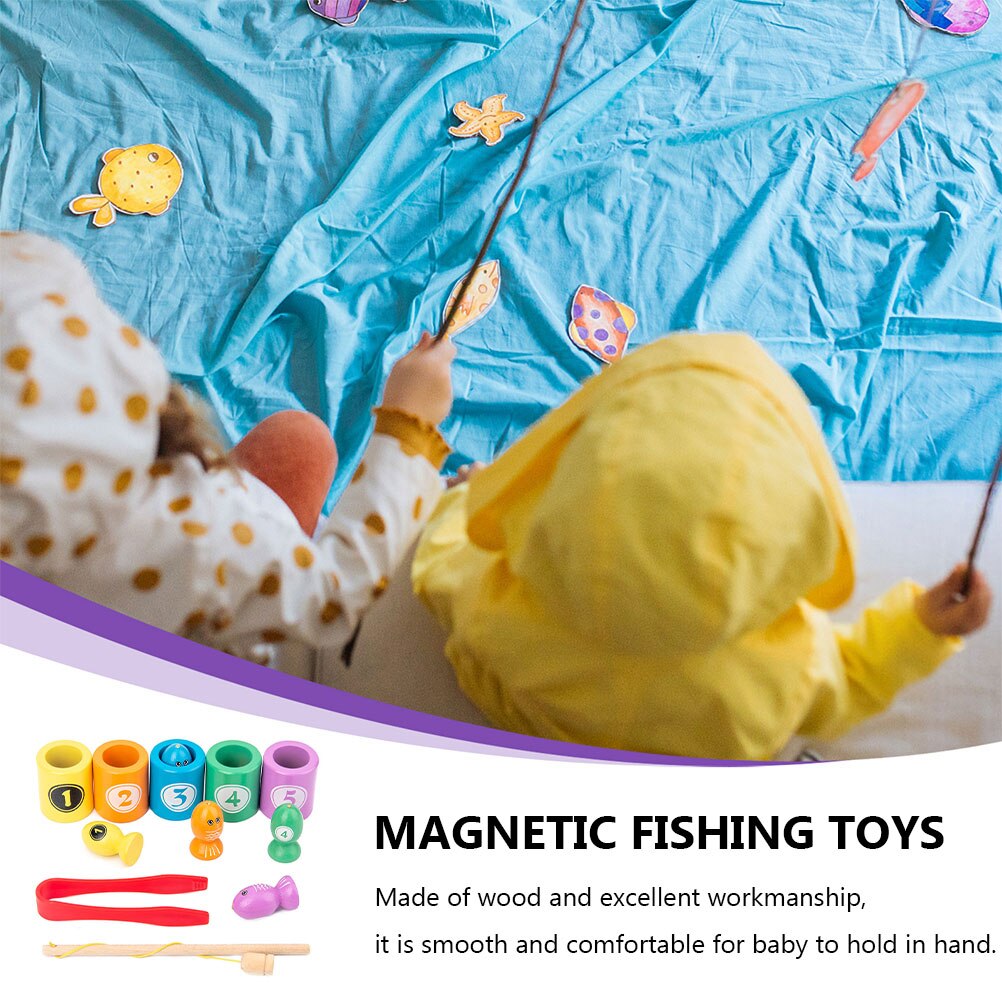 1 set di pesca magnetica in legno per bambini pesca cognizione digitale