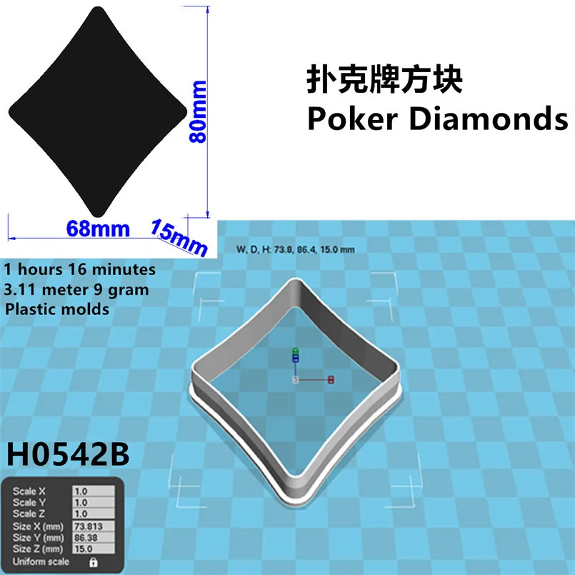 Cartoon Playing Card King,Spades Hearts Clubs Diamonds,Plastic Mold,Cake Fondant Tools,Cookie Sushi and Fruits Cutters