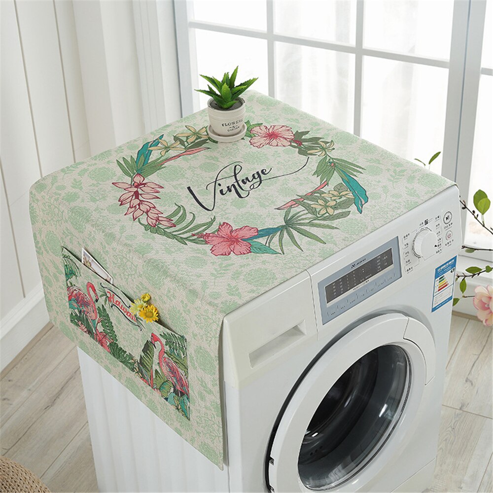 Housse anti-poussière frigo lave linge couvre avec 4 poches pour cuisine coton linge pratique multi-usages: HHLV
