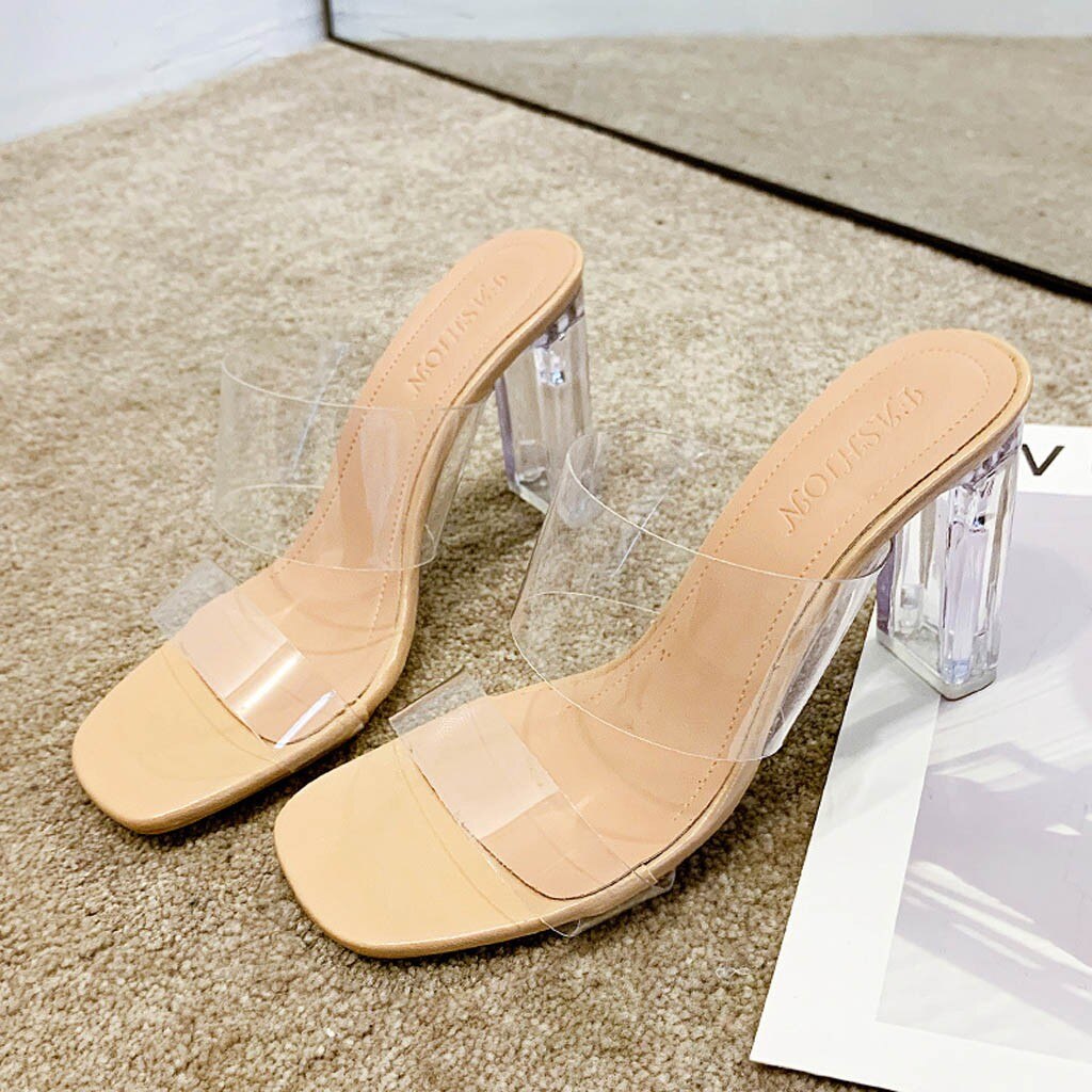 Femmes pantoufles claires sandales chaussures d'été pompes transparentes gelée talons hauts femmes chaussures d'été talon haut # G20