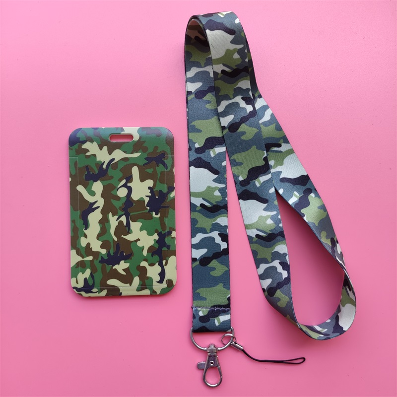 Men's Camouflage Card Case Lanyard ID Badge Holder Bus Card Cover Door Card Credit Card Holders Neck Strap: Coffee