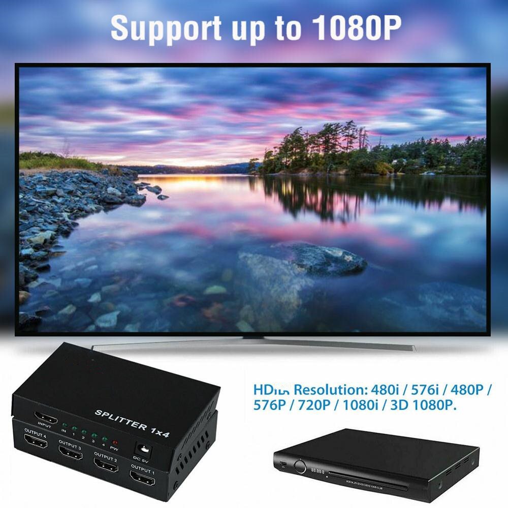 Répartiteur HDCP 1 en 4, compatible HDMI 3D 1080P, amplificateur de Signal de puissance 1x4, commutateur de répartiteur Audio, adaptateur de convertisseur HD