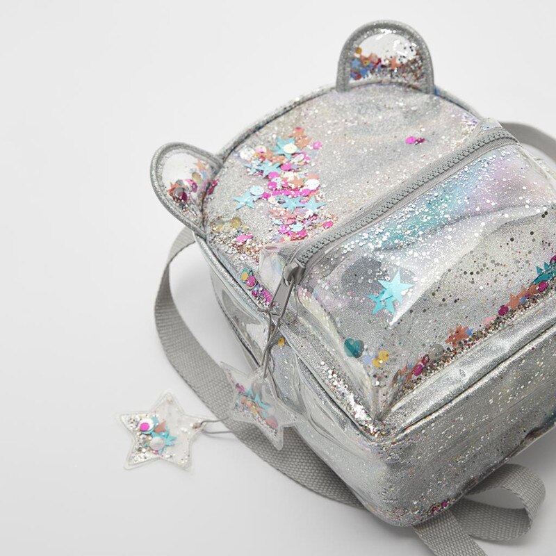 Silver cat ear glitter mini backpack ladies or cute children glitter glitter sequin backpack