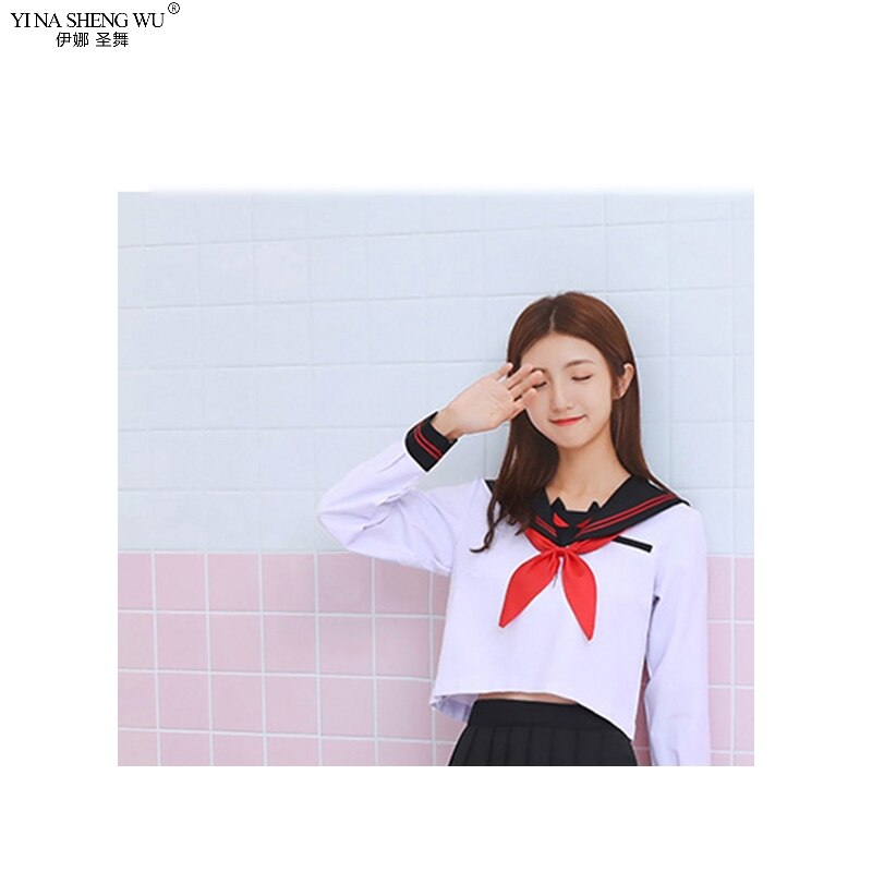 Japanese School JK Uniform For High School Girls Dark Devil Embroidery Sailor Suit Pleated Skirts Novelty JK Uniforms: Long sleeve top tie / S