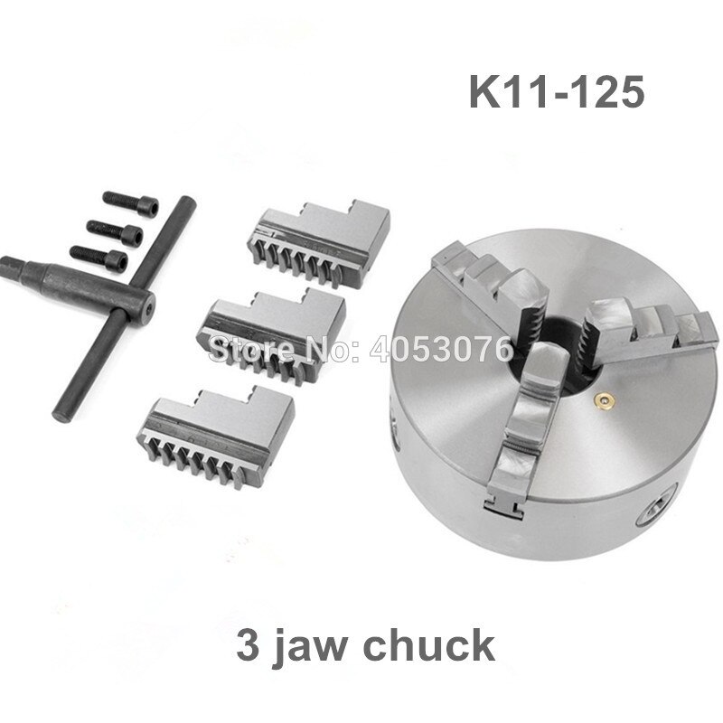 3 Jaw 5" Self-Centering Lathe Chuck K11-125 K11 125 Hardened Steel for Drilling Milling Machine Wrench and Screws