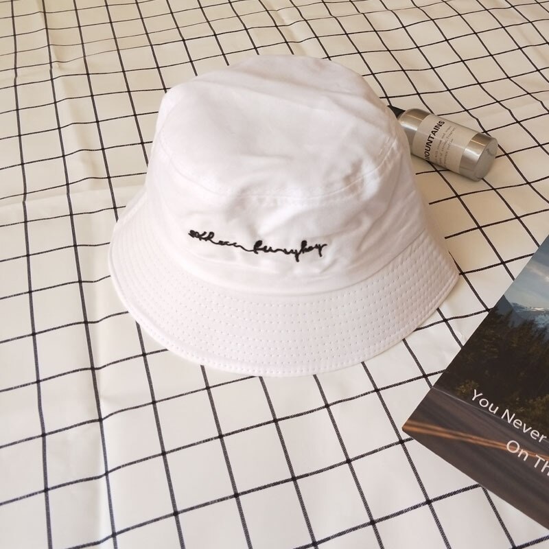 Strand sport mössa broderi brev hink hatt hip hop strand kvinnor utomhus sport platt topp keps fiskare solhatt: Vit