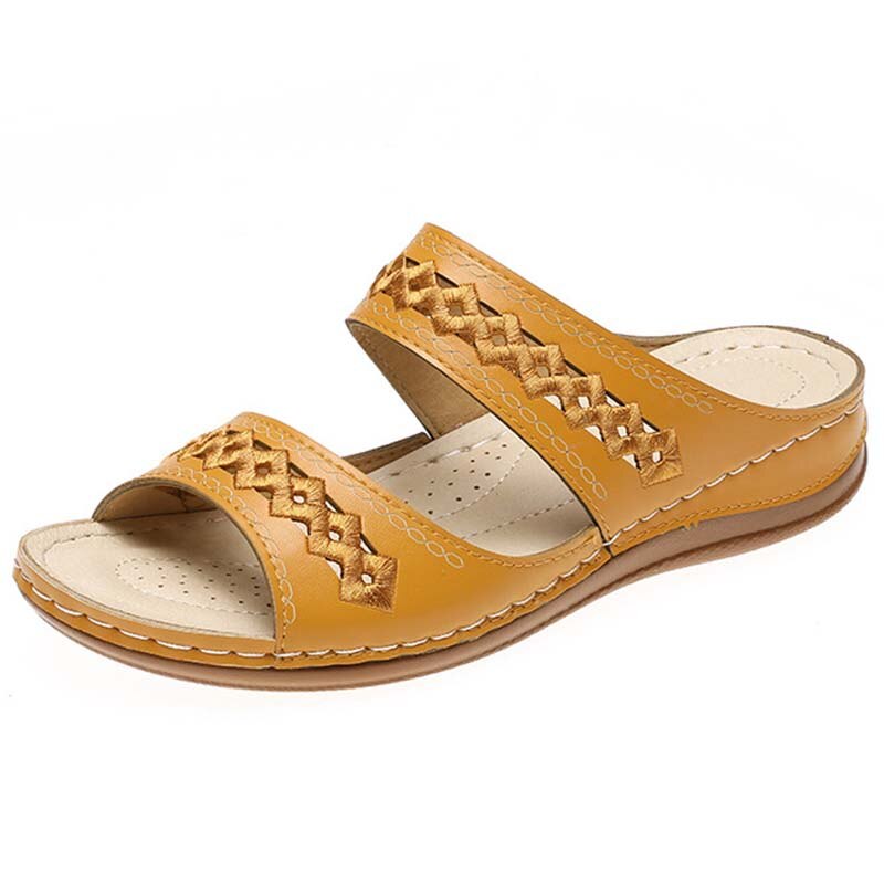 Sandales plates rétro pour femmes, chaussures de plage,: YELLOW / 37