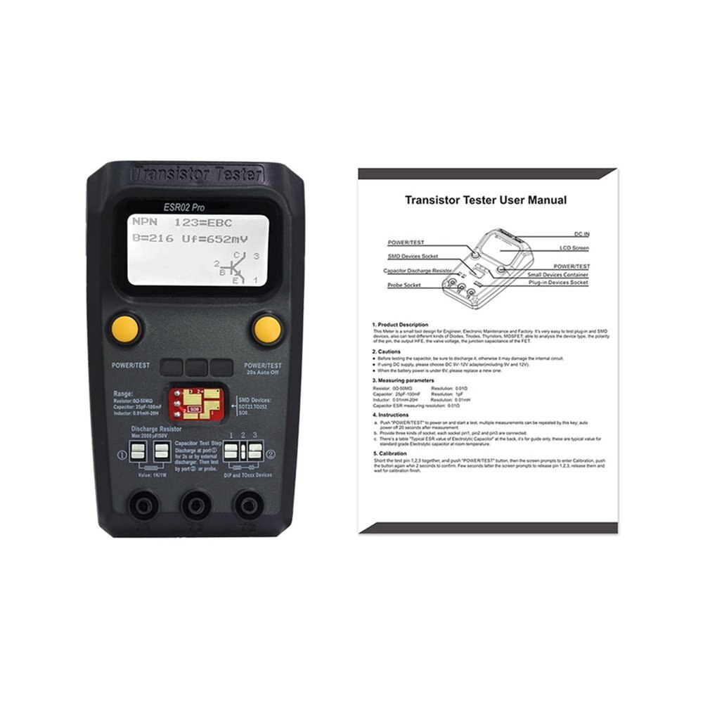 ESR02 pro Multi-purpose Transistor ESR/SMD Tester Smart Diode Triode Capacitance Resistor Meter LCD meter MOS/PNP/NPN Tester