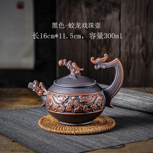 Chinese Traditionele Theepot Shuanglongxizhu, Handgemaakte Zisha Theepot 350Ml Rode Klei Antieke Theepot Keramische Gemengde Kleur Waterkoker MJ820: A