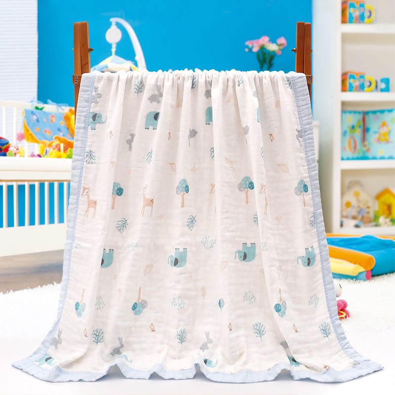 Baby badehåndklæde 110 x 110cm brede kanter 6 lag bomuldsgasbind, spædbarnssengetøj sommer tæppe til nyfødte børn: 03