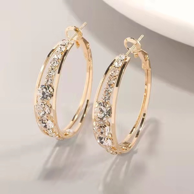 Cirkel Kristal Hoepel Oorbellen Goud Zilver Kleur Geometrische Opknoping Dangle Oorbellen Voor Vrouwen Vrouwelijke Mode-sieraden