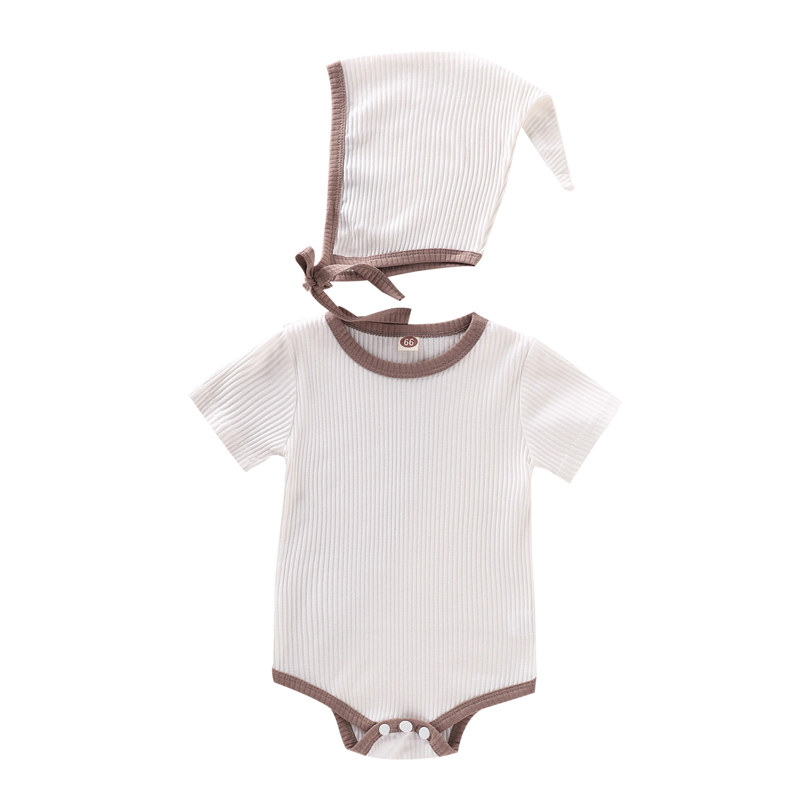 Baby Basic Zomer Romper Pasgeboren Kleding Effen Geribbelde Bodysuit Met Hoed Set Baby Baby Jongen Meisje Casual Outfit Katoenen Pyjama: WHITE / 66 0-6Months