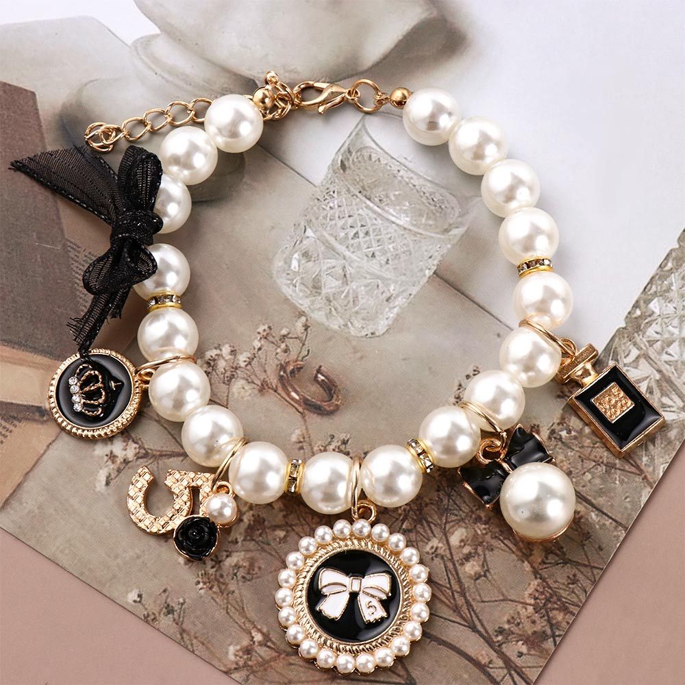 Collier de perles pour animaux de compagnie, collier avec nœud de princesse pour chien, bijoux pour chat, accessoires mignons pour chiot, chaîne pour Chihuahua, bijoux de mariage