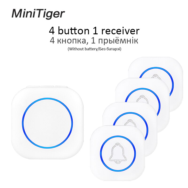 Minitiger Wireless Doorbell Welcome bell Intelligent Home Door bell Alarm Smart Doorbell doorbell ring Waterproof Button: 4 button 1 receiver